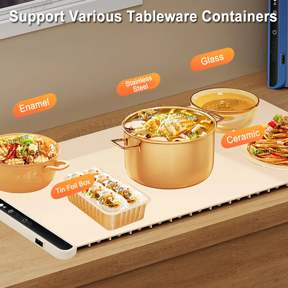 Electric Warming Tray Food Warmer Plate Foldable Portable Smart Food Fast Heating Mat Electric Warming Tray with 3 Tem Setting