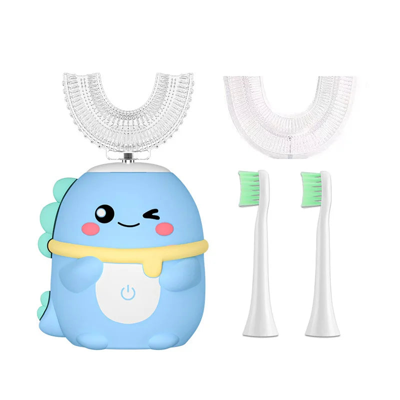 U-shaped Sonic Electric Toothbrush for Kids Children Cartoon Rechargeable USB 360 Degrees Automatic Toothbrushes Blue Light IPX7
