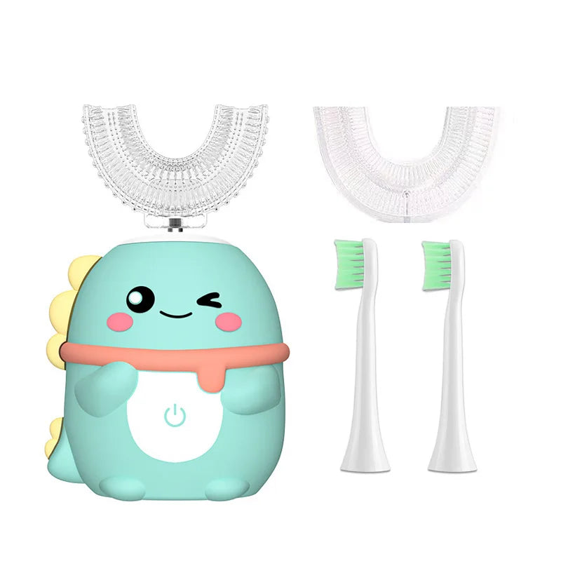 U-shaped Sonic Electric Toothbrush for Kids Children Cartoon Rechargeable USB 360 Degrees Automatic Toothbrushes Blue Light IPX7